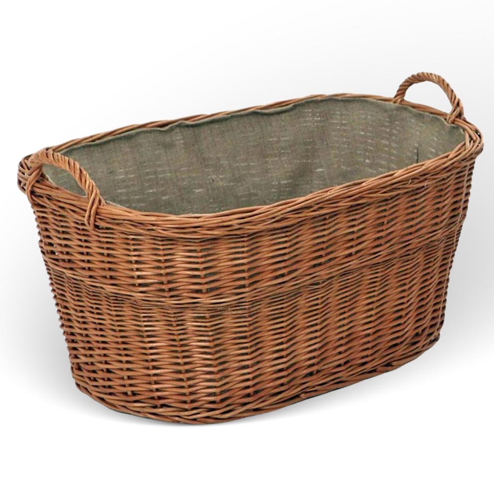 Cesta contenitore portalegna in vimini con rivestimento interno in juta 68x50x30.