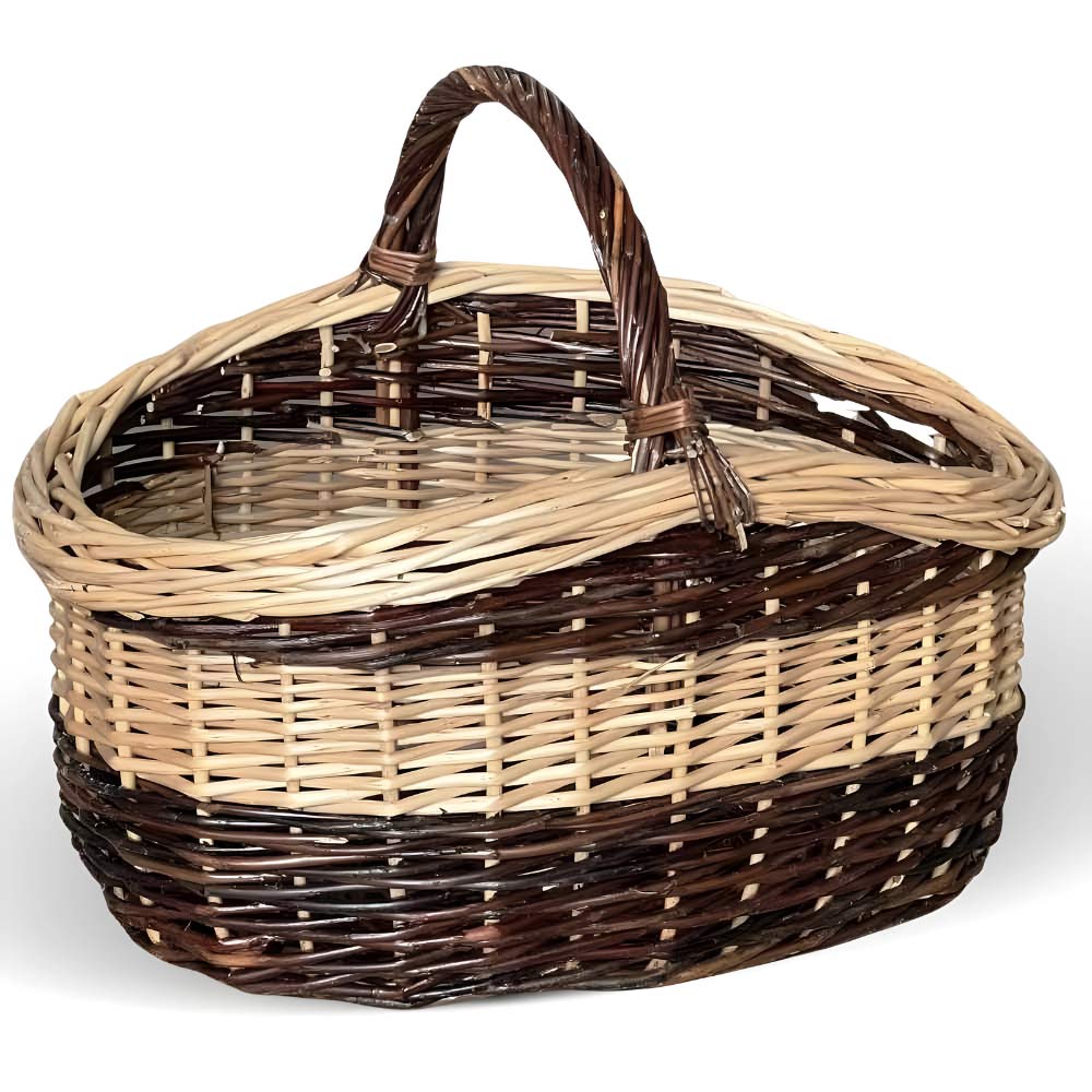 Cesto paniere ovale sofia in vimini bicolore con manico 44 x 35 x h 24 cm .