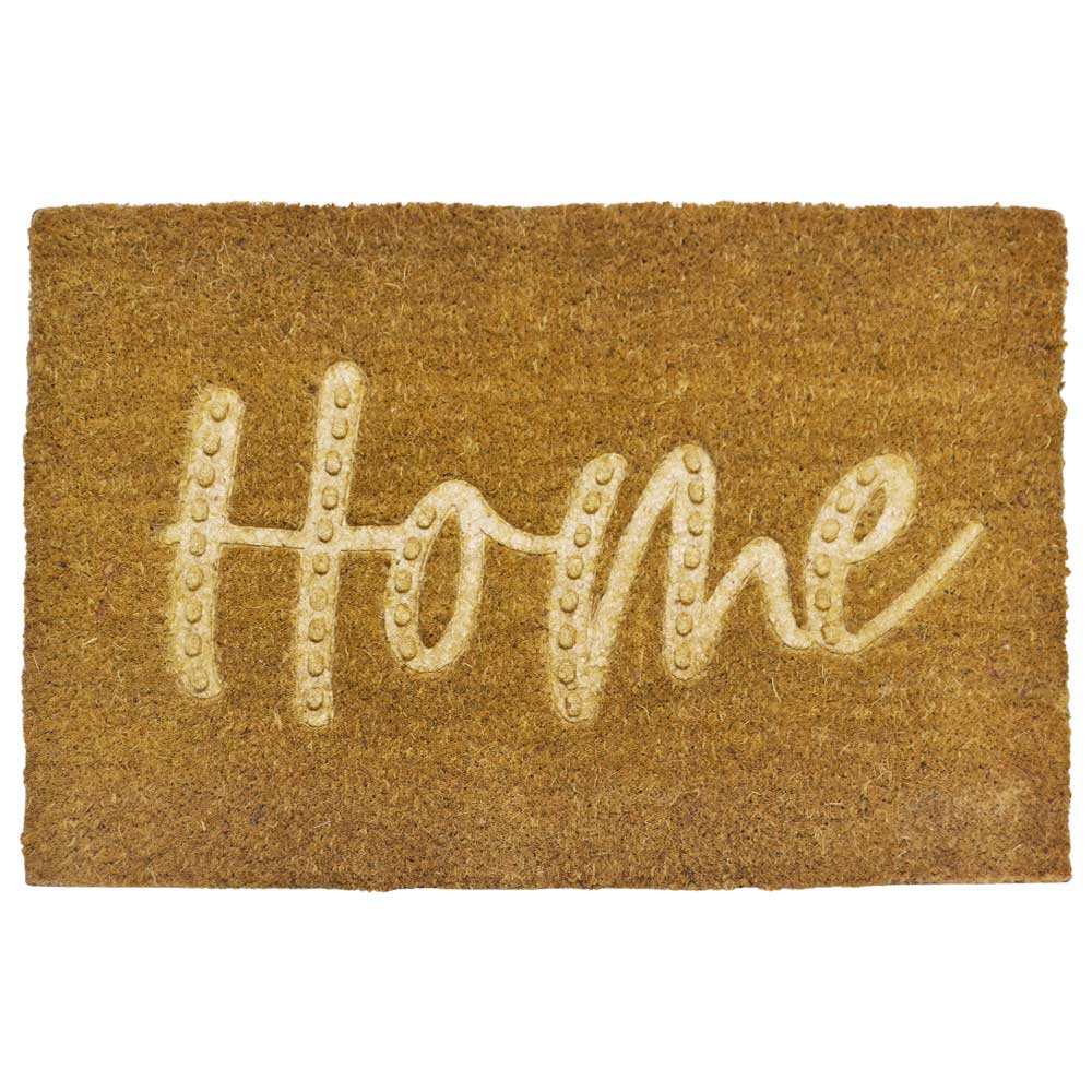 Zerbino rettangolare in fibra di cocco beige con scritta home cm 40 x 60 casa.