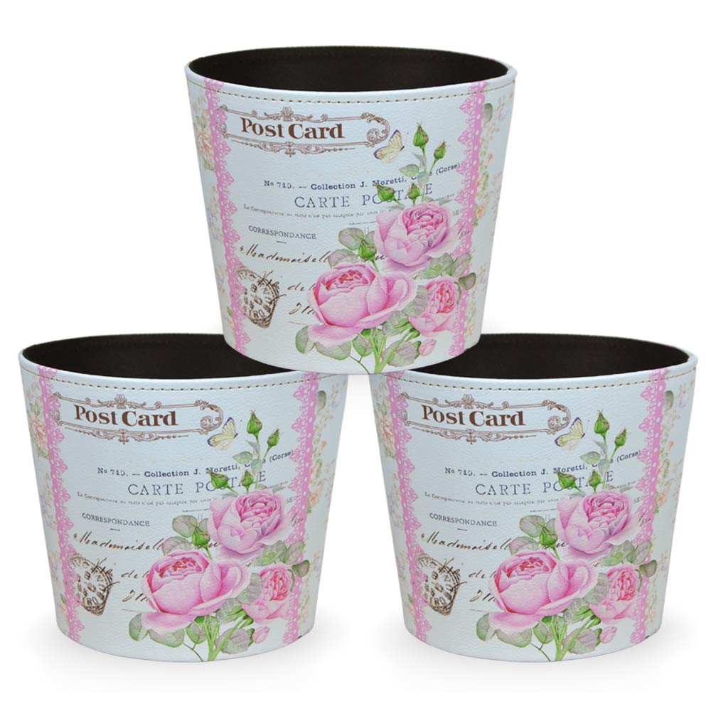 Vasi casp� cestino in plastica fantasia fiori rosa cm 19 x 15x h 17 set da 3.