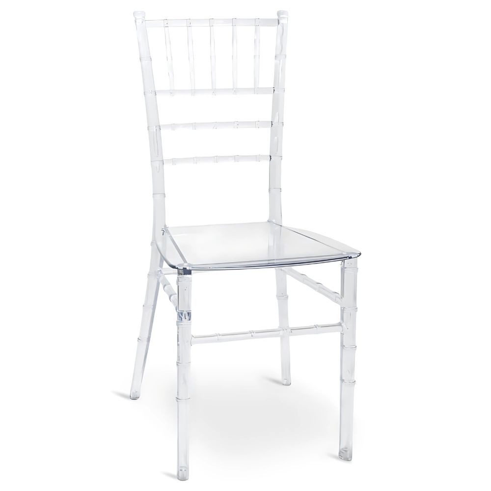 Sedia da sala pranzo chiavarina in policarbonato trasparente impilabile eventi.