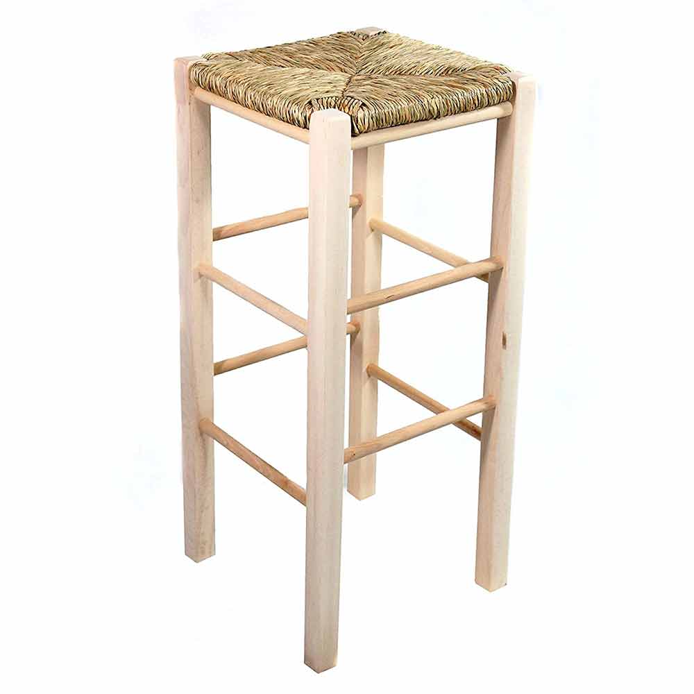 Sgabello seduta quadrata in paglia altezza 70 cm da verniciare piedi dritti .