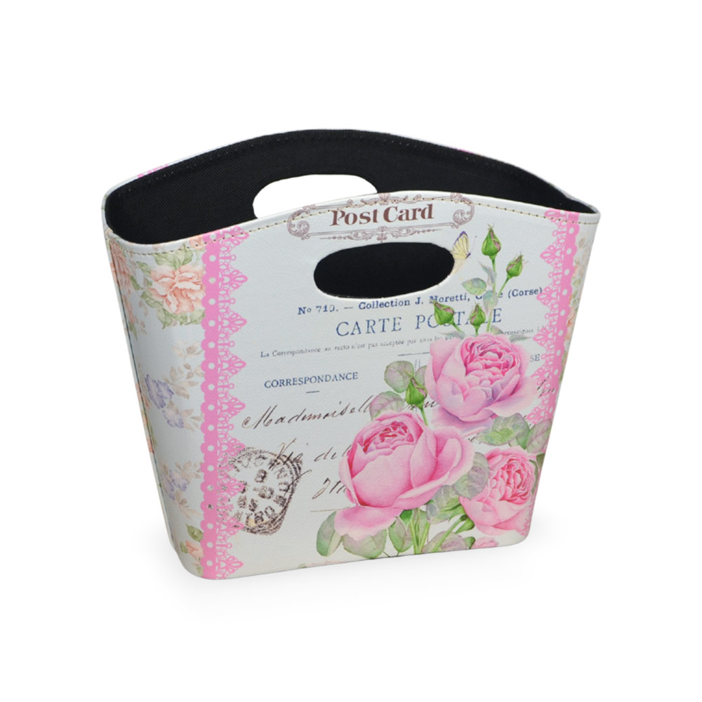 Borsetta contenitore flowers con manici fantasia rosa cm 28,5 x 11 x h 23,5.