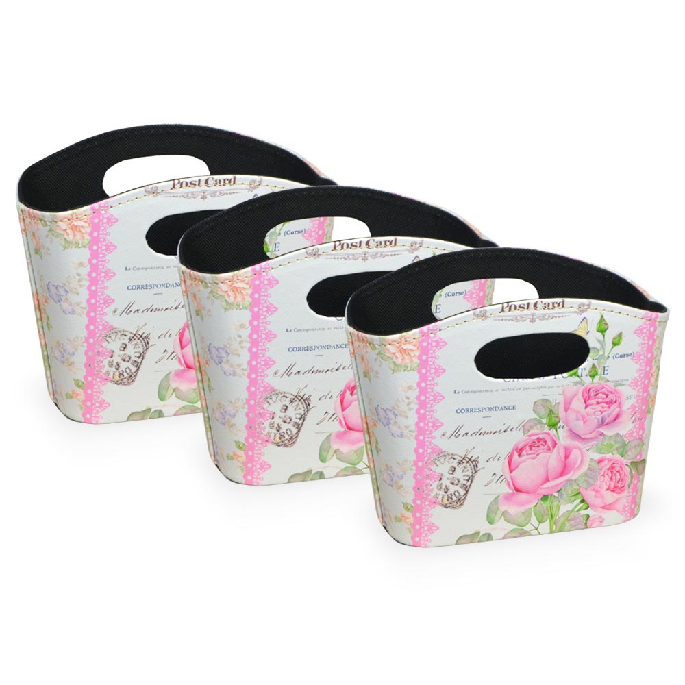 Borsette flowers con manici fantasia rosa set 3 cm 19,5 x 8,5 x h 15,5.