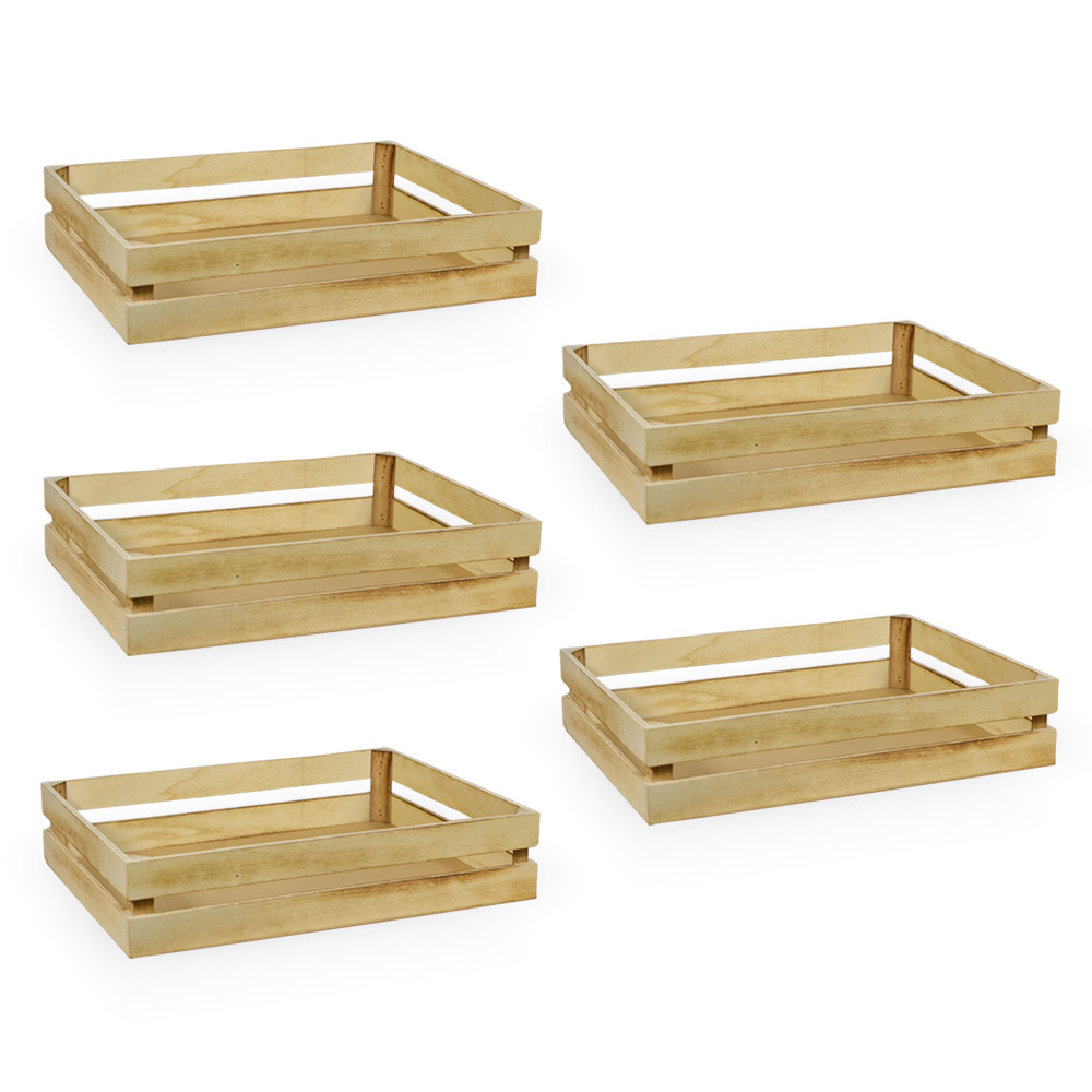 Cassette contenitori in legno naturale fiammato da 5 pezzi 28 x 18 x h 8cm.