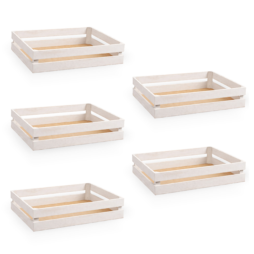Cassette contenitori in legno naturali bianche da 5 pezzi 28 x 18 x h 8cm.