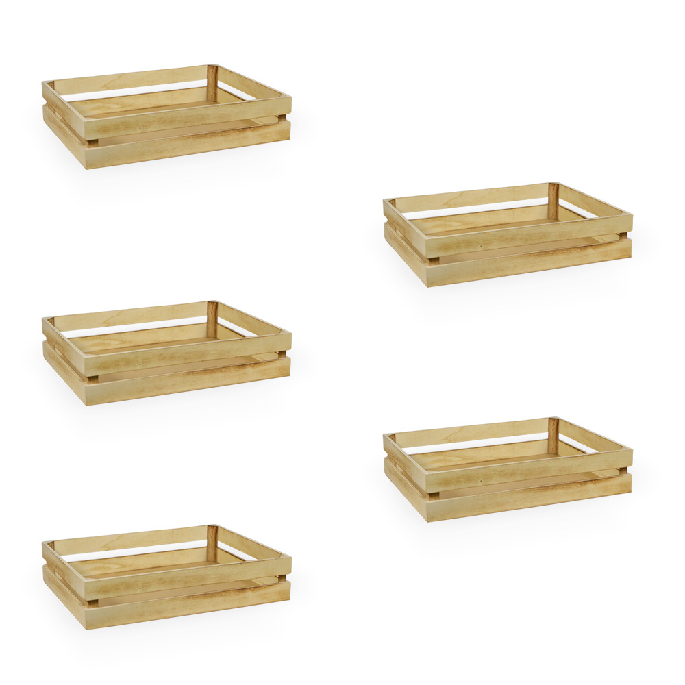 Cassette contenitori in legno naturale fiammato da 5 pezzi 24 x 14 x h 5 cm.