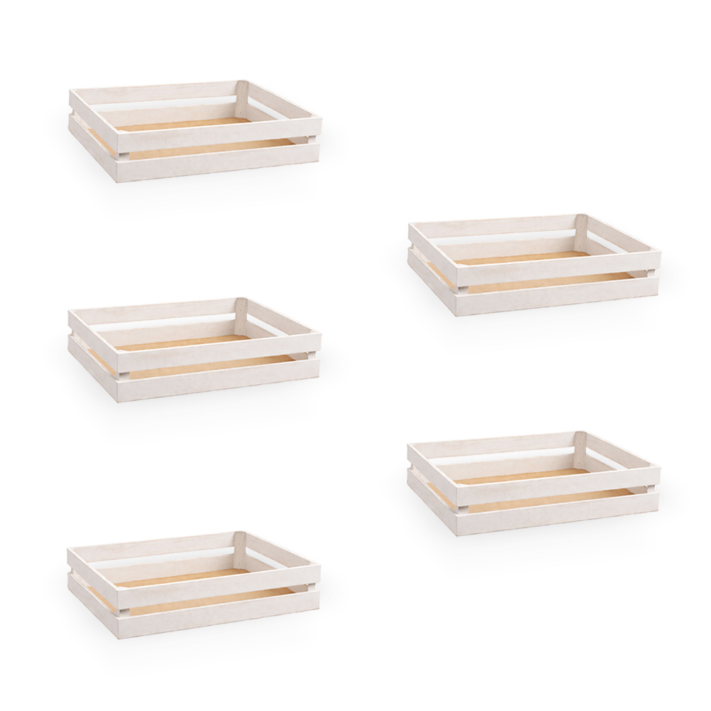 Cassette contenitori in legno naturali bianche da 5 pezzi 24 x 14 x h 5 cm.