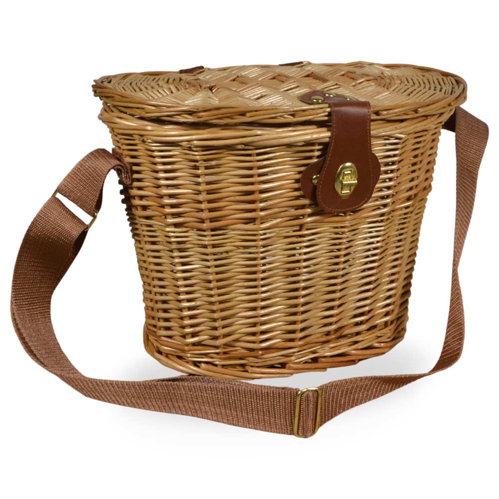 Cesto ovale per funghi con tracolla e coperchio leggero 34 x 25 x h 26 cm.