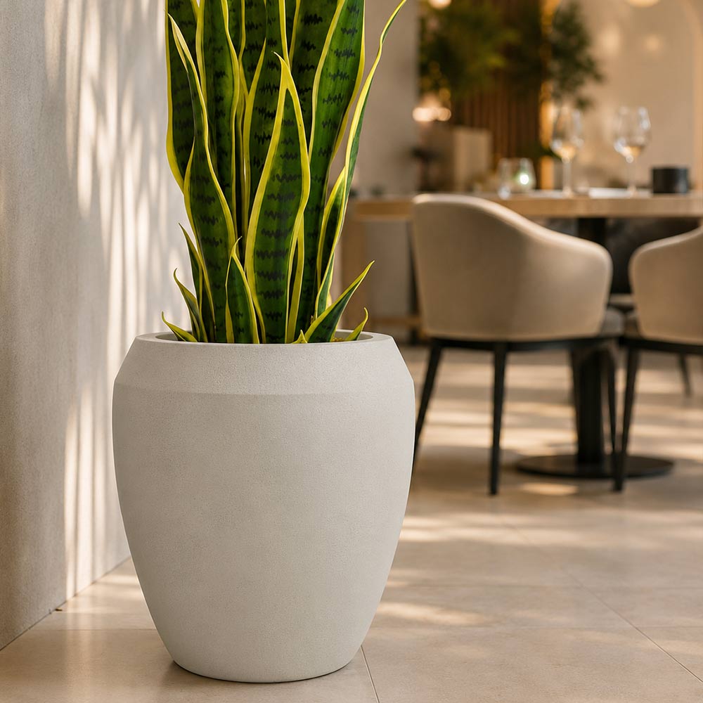 Vaso in plastica hdpe poliresina alta densit� per piante conchino beige h 30,5.