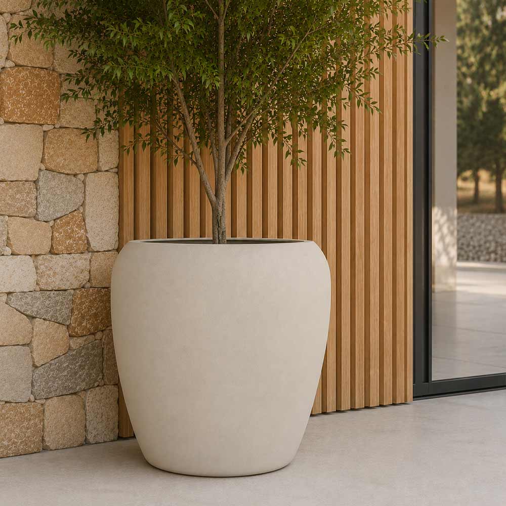 Vaso in plastica hdpe poliresina alta densit� per piante conchino beige h 48,4.