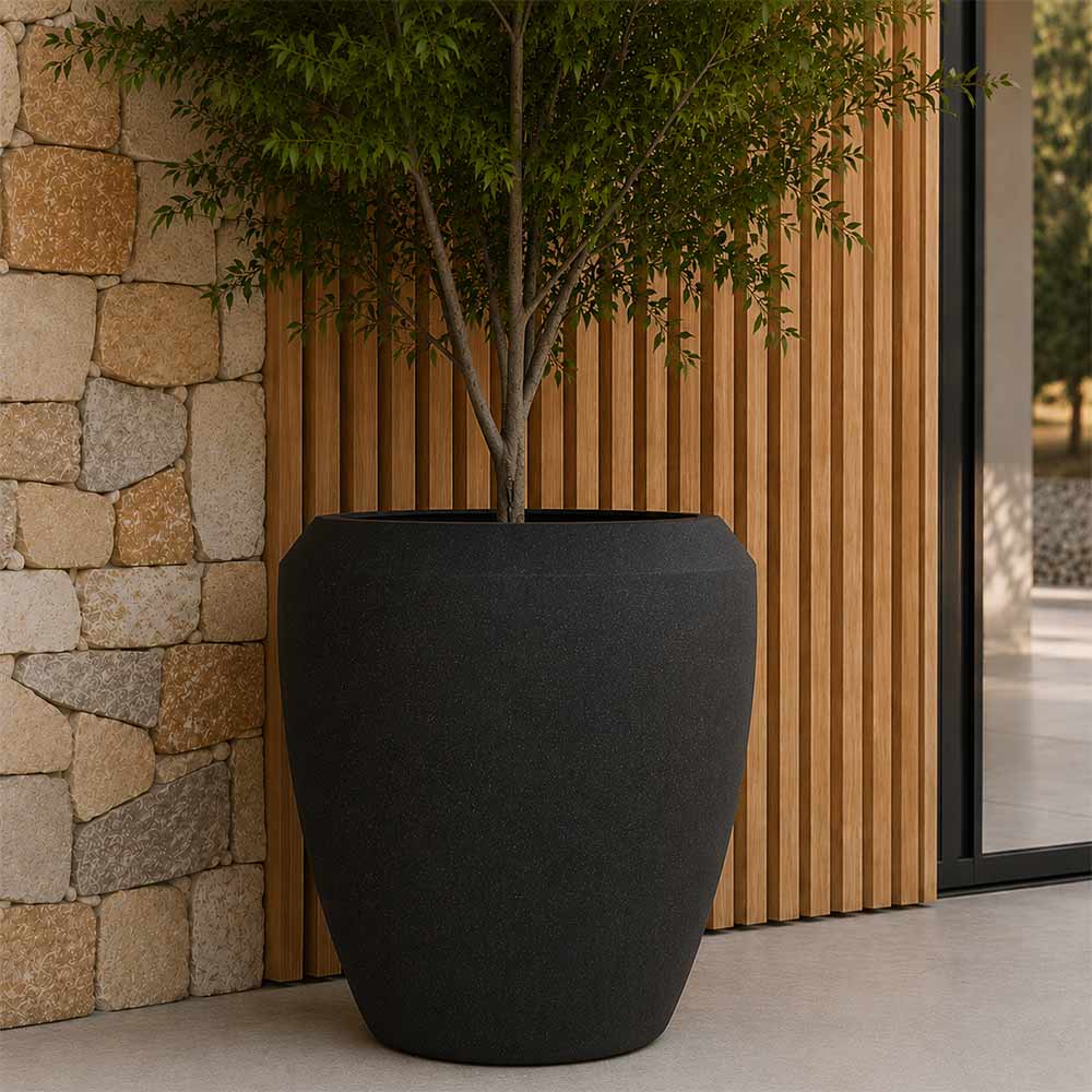 Vaso in plastica hdpe poliresina alta densit� per piante conchino nero h 48,4.