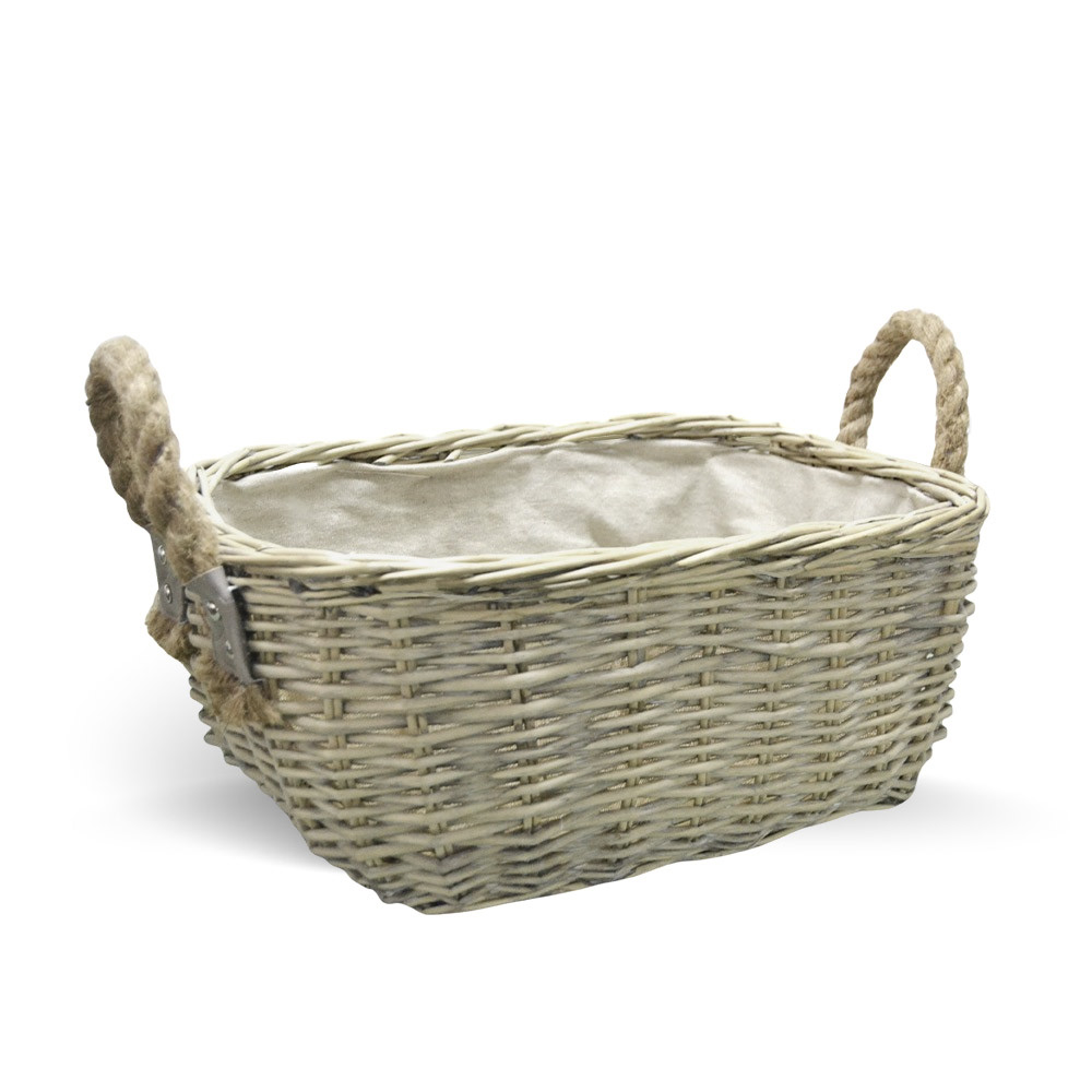 Cesta cestino portapane in vimini avorio con manici in juta cm 34 x 25 x h 14.