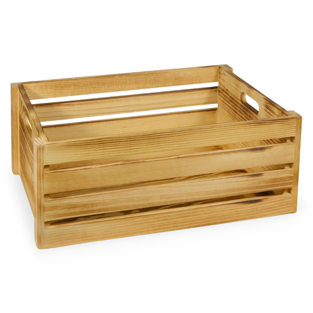 Cassettina contenitore portaoggetti in legno fiammato con manici cm 39x29x h15.
