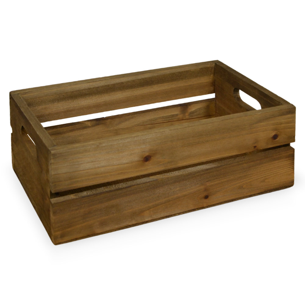 Cassettina contenitore portaoggetti in legno marrone con manici cm 40 x 28 x h15.