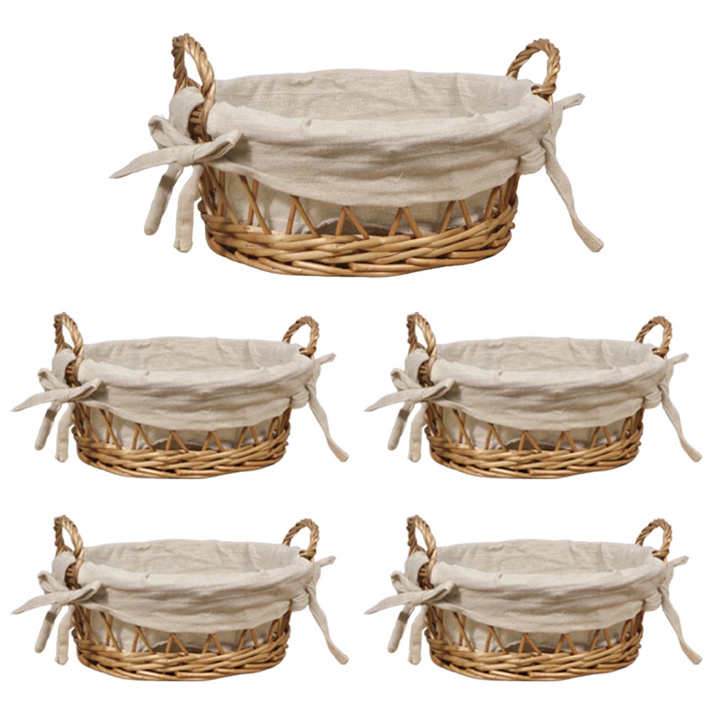 Ceste cestini portapane tondo x 5 vimini con manici intrecciati cm28x23,5xh 15,5.