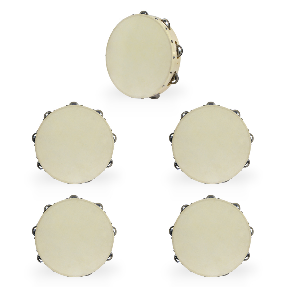 5 tamburelli in legno decorativi da 25 cm di diametro con sonagli .