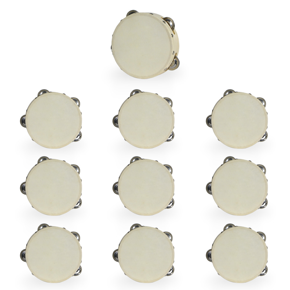 10 tamburelli in legno decorativi da 15 cm di diametro con sonagli .