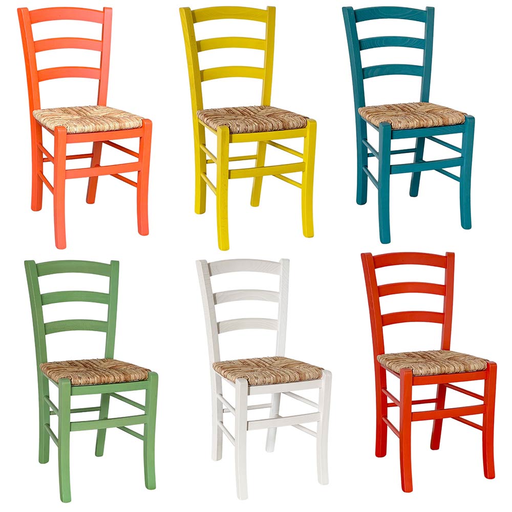 Set di 6 sedie in legno venezia arancio giallo turchese verde bianco rosso .