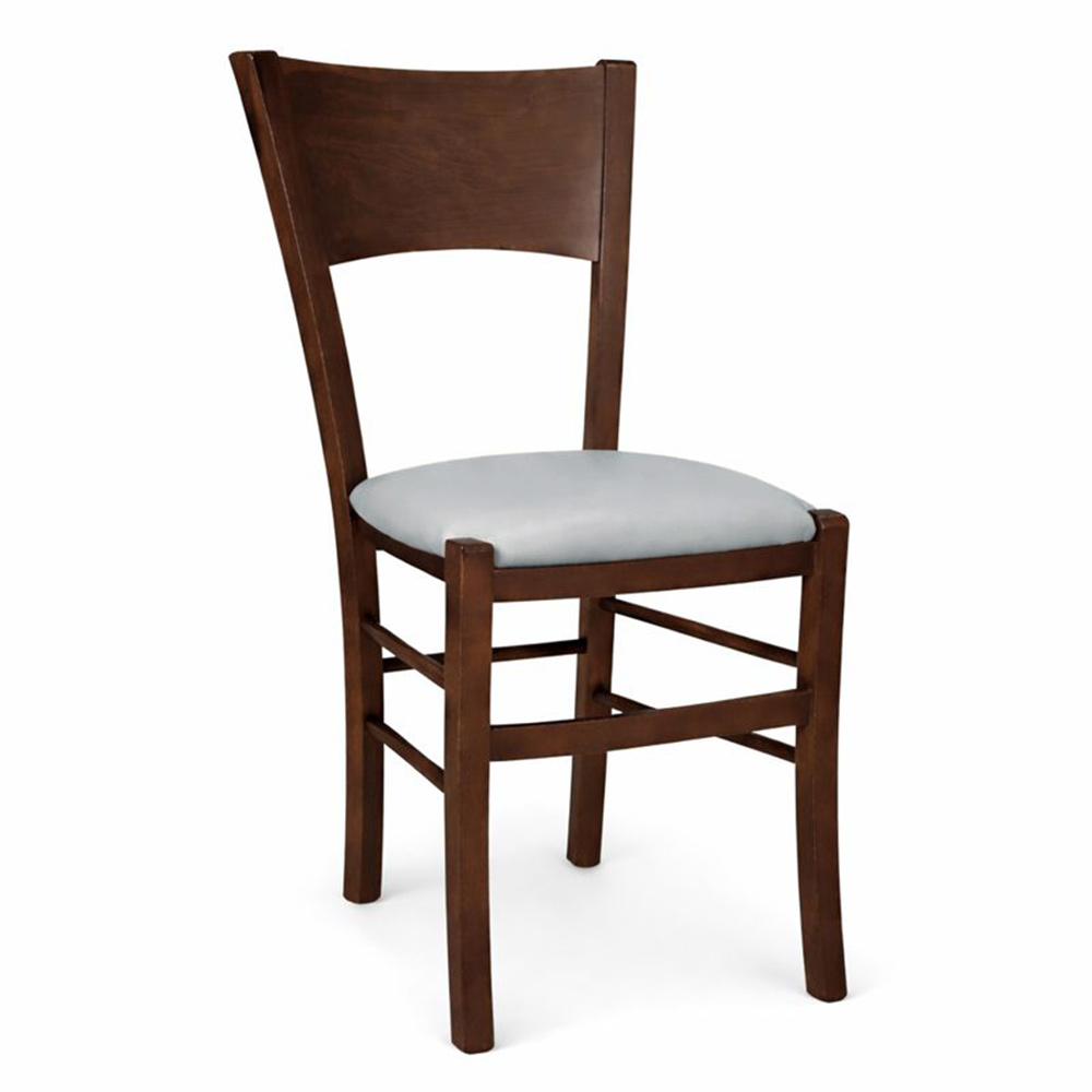 Sedia sala da pranzo lucy in legno noce scuro con seduta imbottita chiaro.