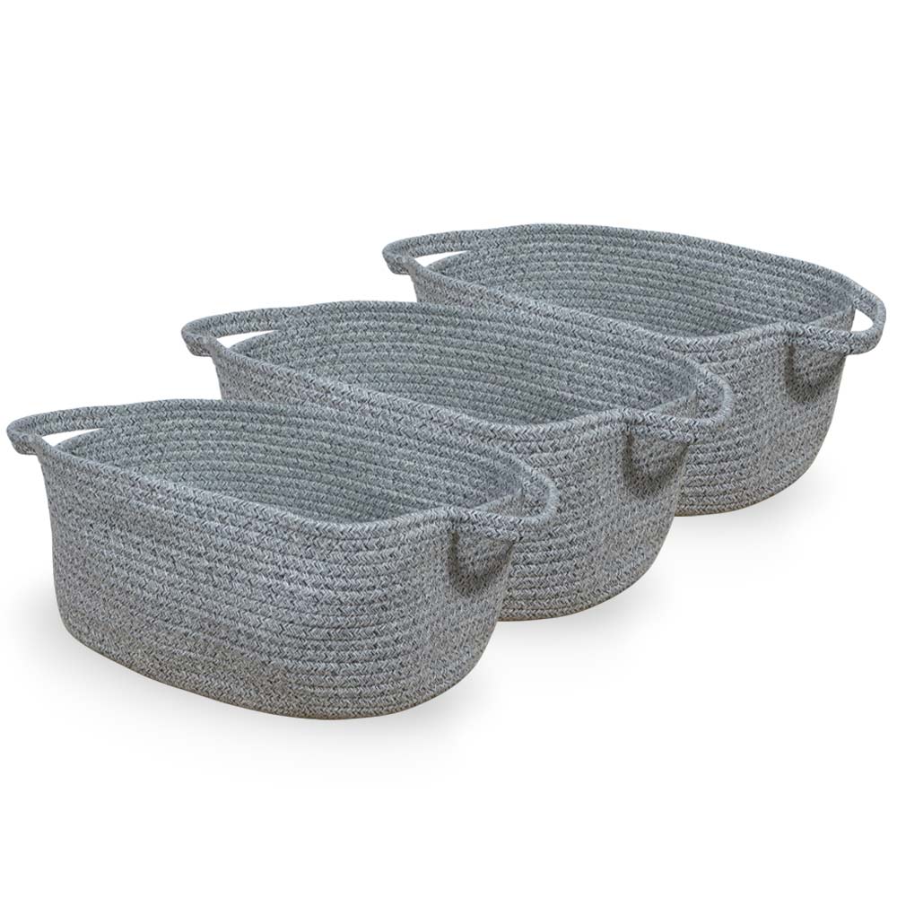 Cesti portaoggetti ovale in corda grigio con maniglie cm 47 x 25x h 15 set da 3.