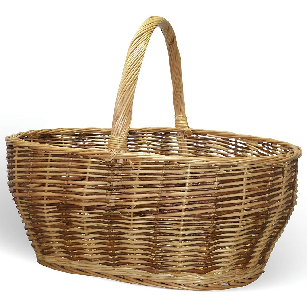 Cesto grande agata in vimini con manico intrecciato bicolore 65 x 34 x h 52 cm.