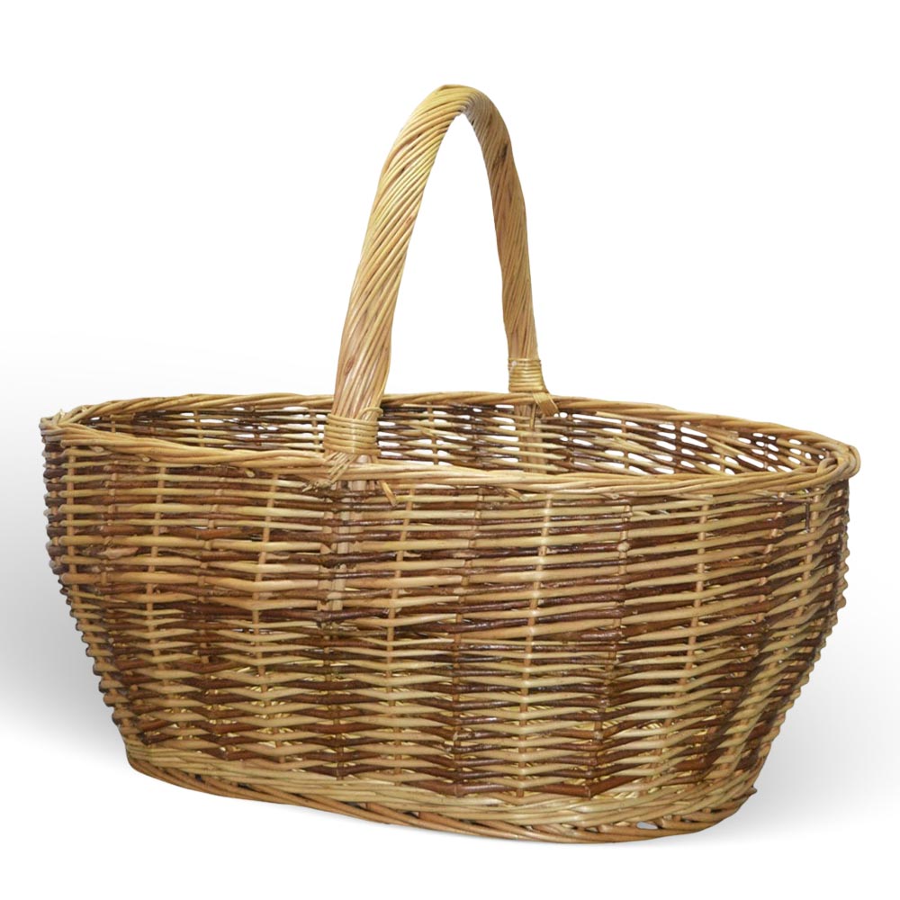 Cesto ambra vimini naturale con manico intrecciato bicolore 59 x 29,5 x h 42 cm.