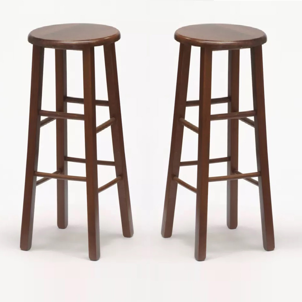 Sgabelli bar di set 2 rotondi h 80 cm noce scuro gambe dritte .