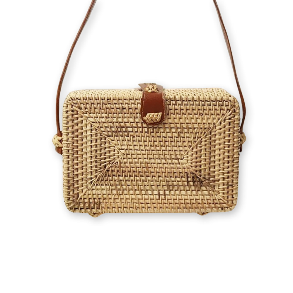 Borsetta rettangolare vimini intrecciato tracolla simipelle cm 18.5 x 12.5 12 pz.