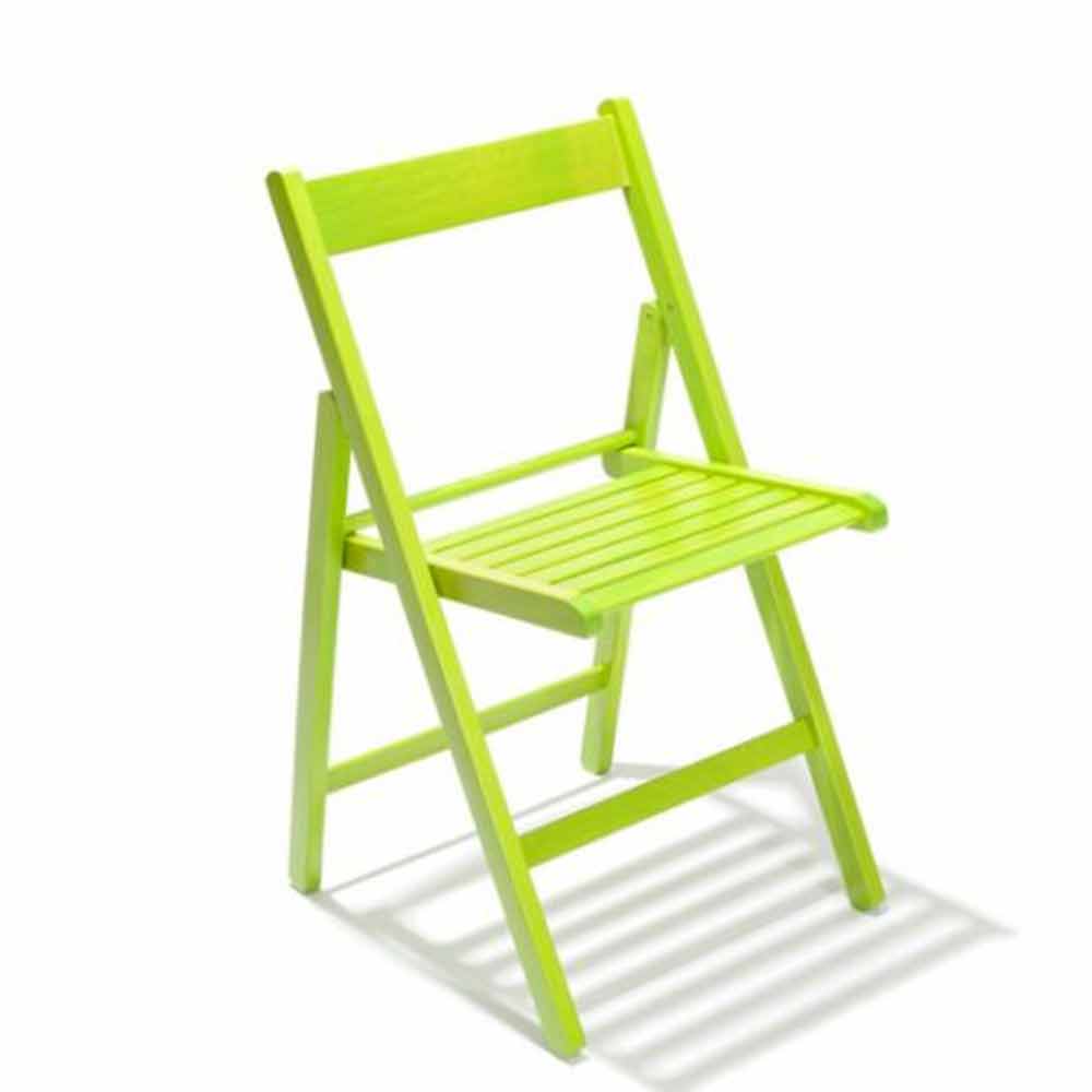 Set 4 sedie  richiudibili in legno di faggio color verde salvaspazio.