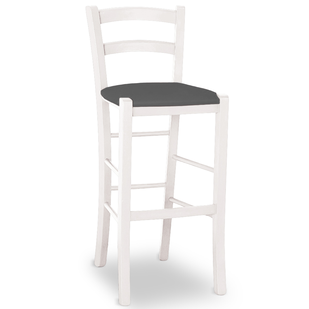 Sgabello venezia legno bianco anilina h73 seduta similpelle grigio antracite.