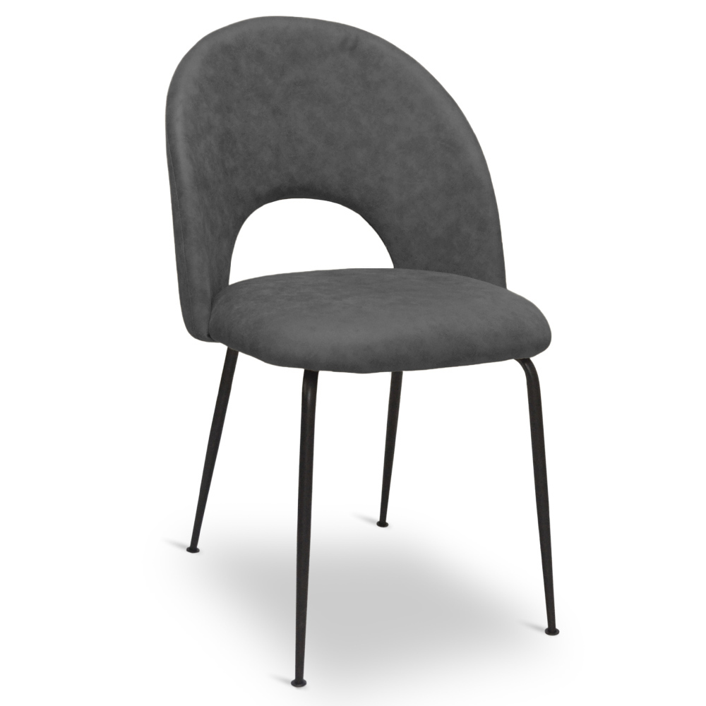Sedia da sala pranzo paola microfibra nabuk grigio scuro con gambe metallo nero.