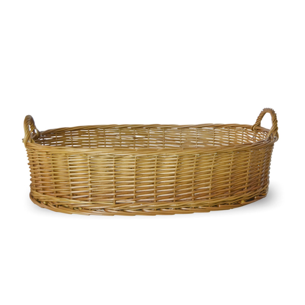 Cesta contenitore ovale vimini intrecciato a mano con manici cm 59x39x20.