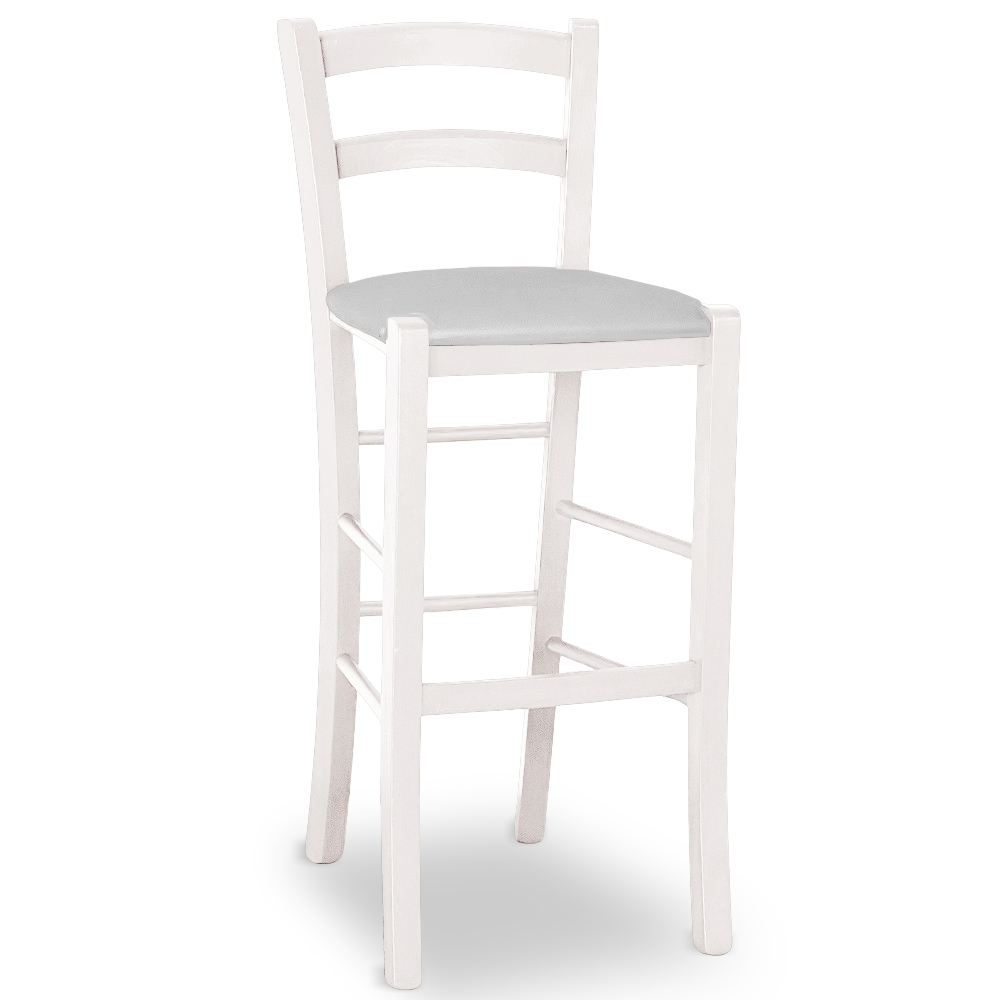 Sgabello venezia in legno bianco anilina h 73 seduta similpelle grigio ghiaccio.