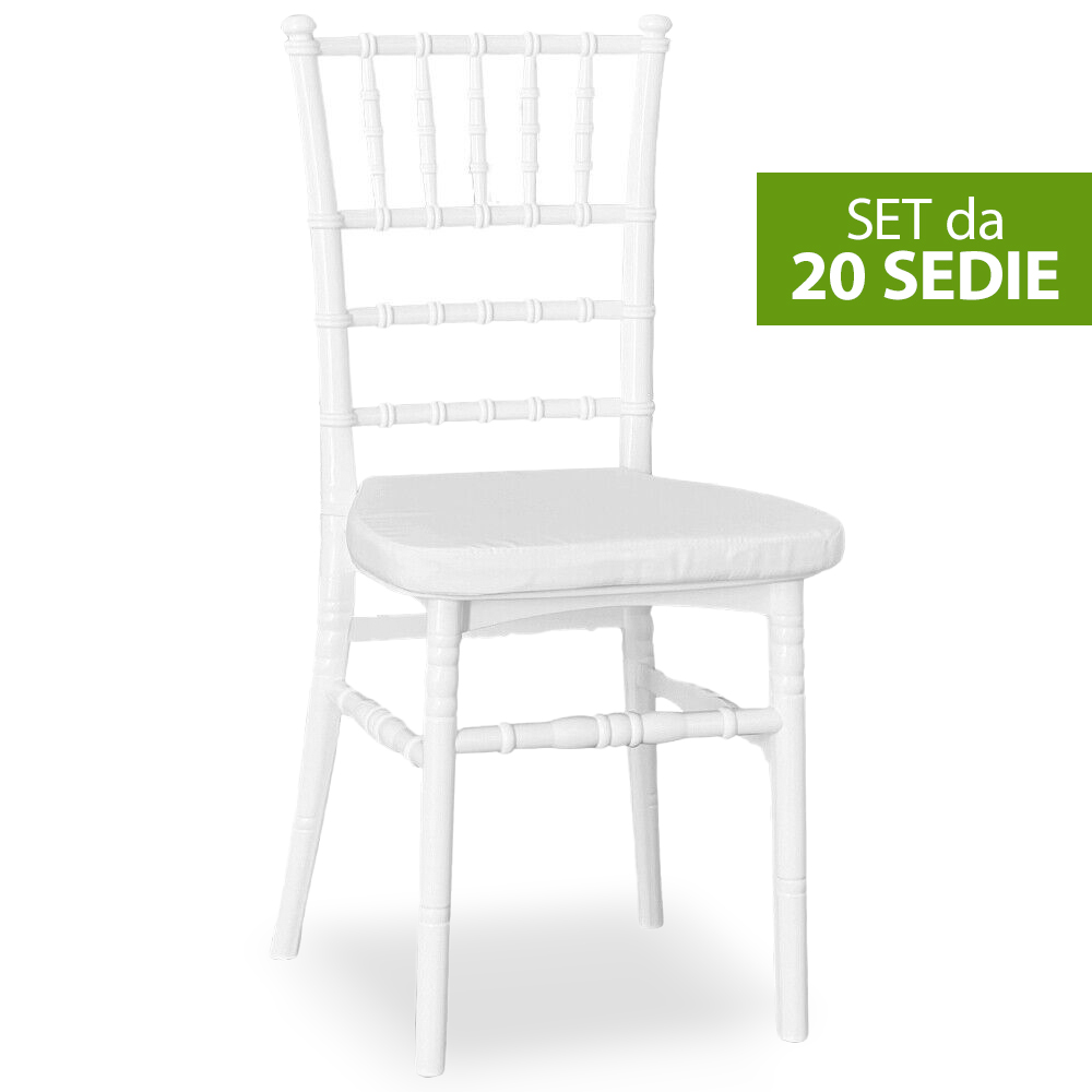 Set da 20 sedie chiavarine plastica bianche con cuscino antiscivolo bianco .