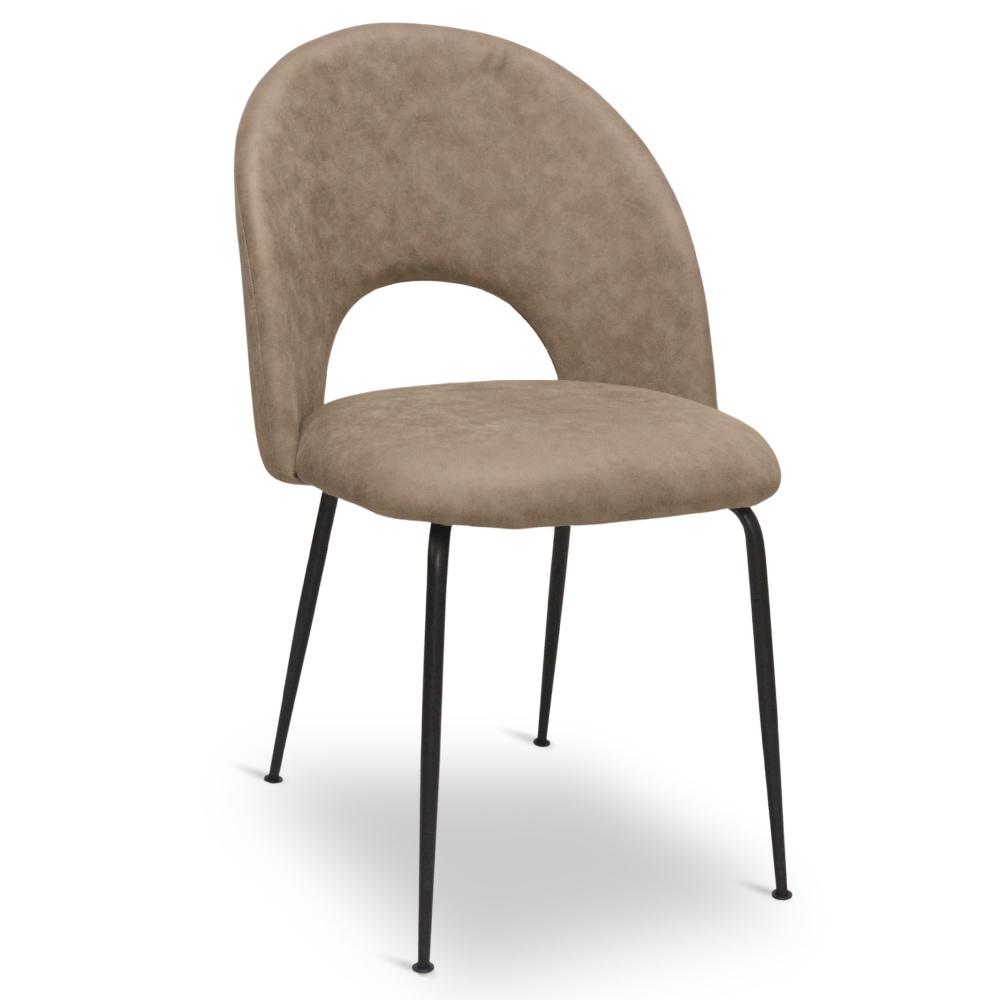 Sedia da sala pranzo paola in microfibra nabuk marrone chiaro gambe metallo nero.