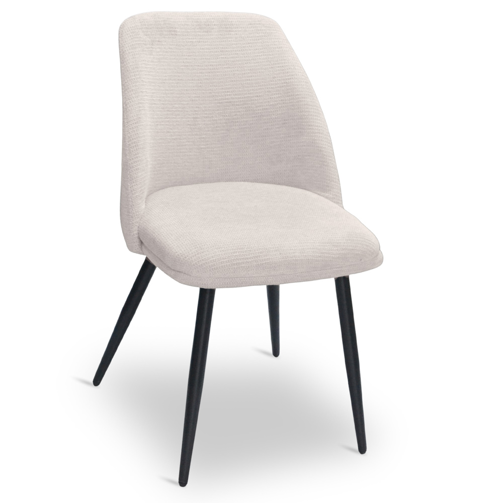Sedia da sala pranzo kety in microfibra colore beige con gambe in metallo nero.