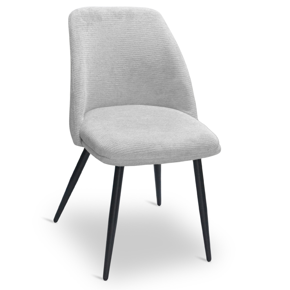 Sedia da sala pranzo kety in microfibra grigio chiaro con gambe in metallo nero.
