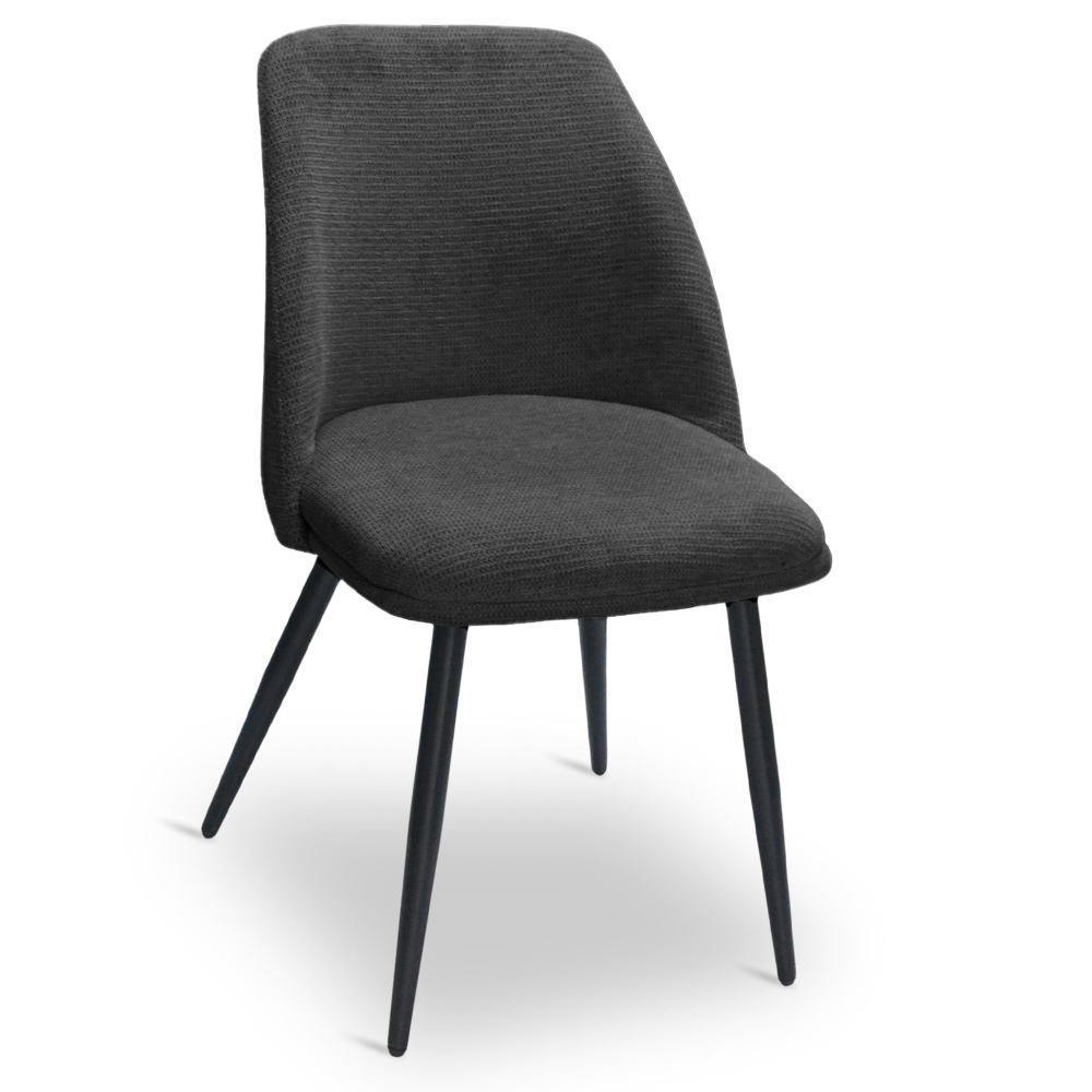 Sedia da sala pranzo kety in microfibra grigio scuro con gambe in metallo nero.