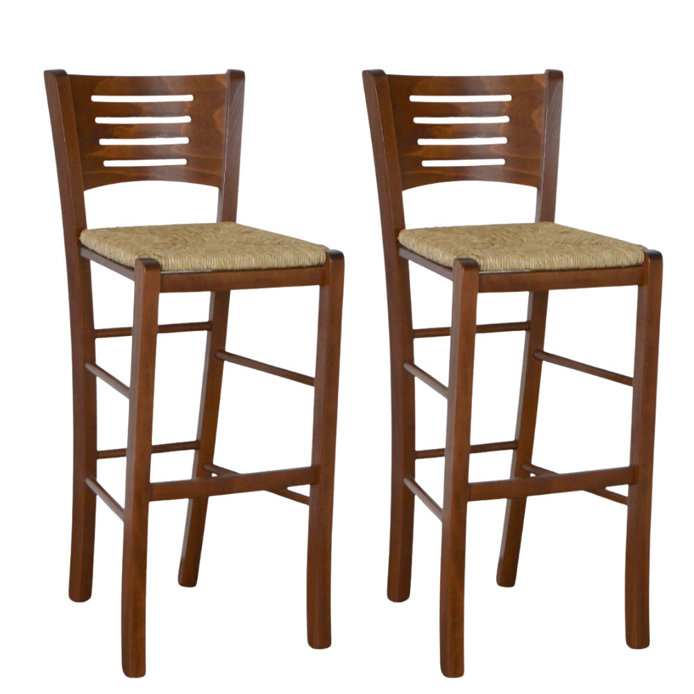 Sgabelli bar alti verona in legno noce scuro h 73 con seduta in paglia x 2.
