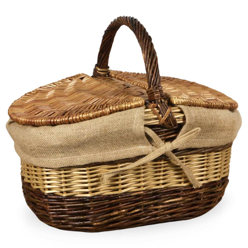 Cesto ovale carmen picnic in vimini e juta con doppio coperchio cm 44 x35 x h 38.