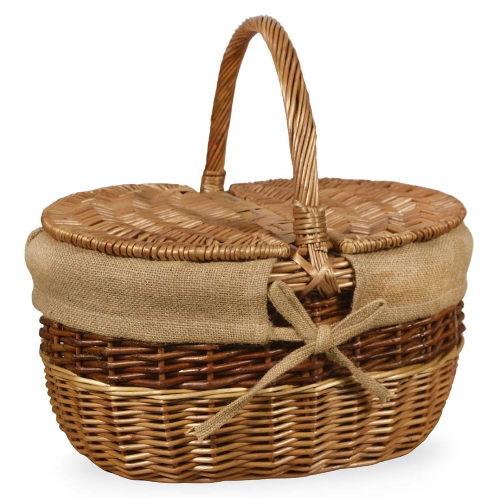 Cesto ovale clara picnic in vimini e juta con doppio coperchio cm 43 x 33 x h 43.