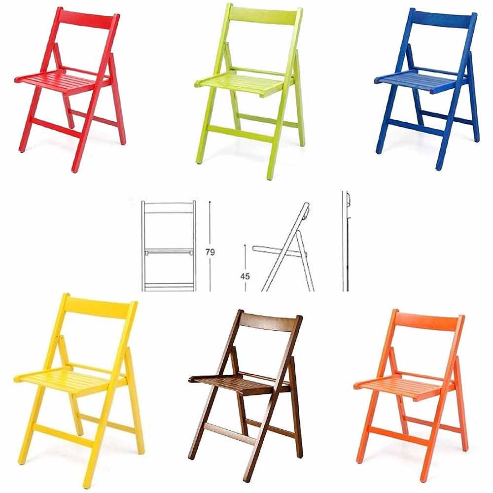 Set 6 sedie richiudibili in legno rosso,verde,marrone,giallo,blu,arancione.