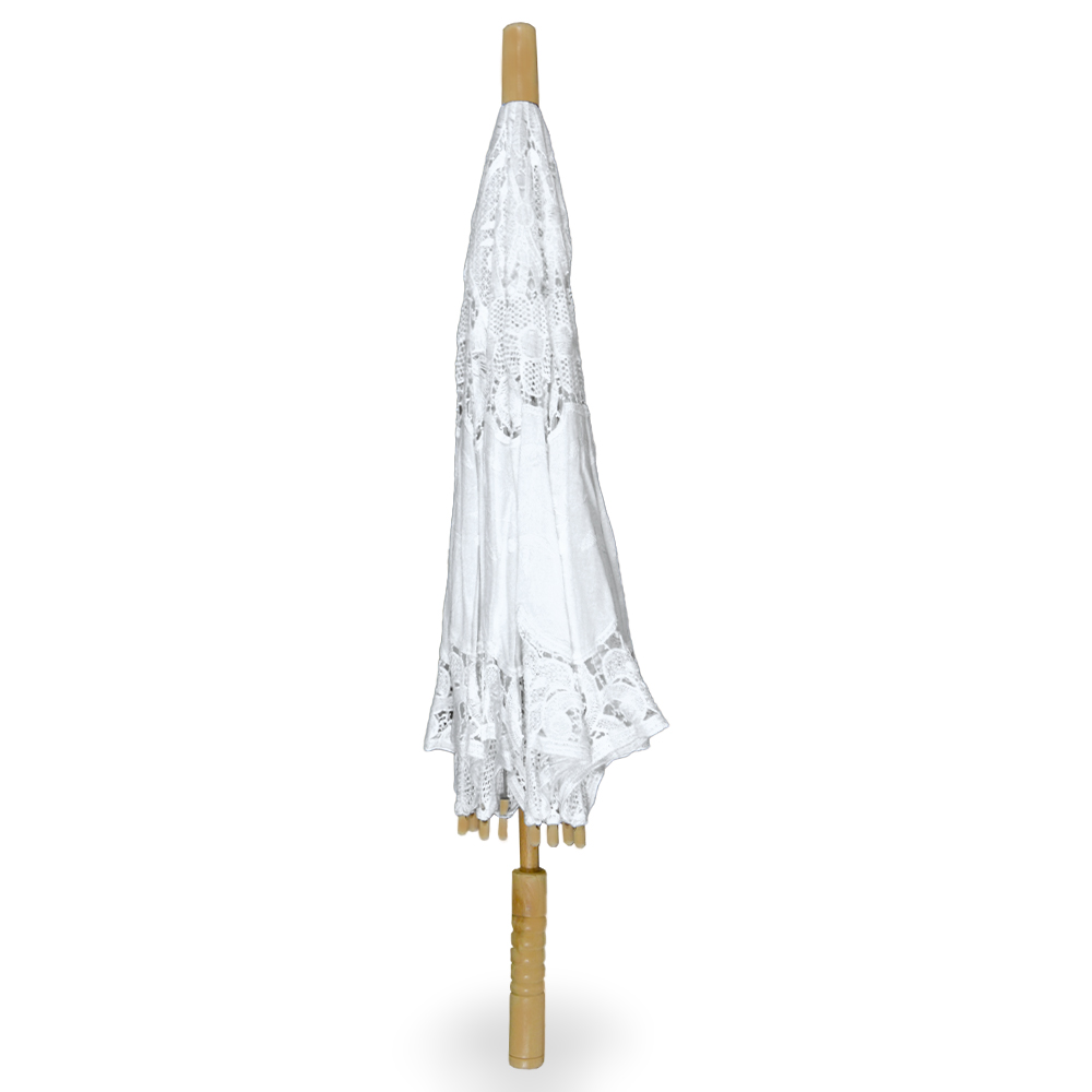 Ombrello wedding grande in legno con pizzo bianco ricamato 76 x h 65  cm.