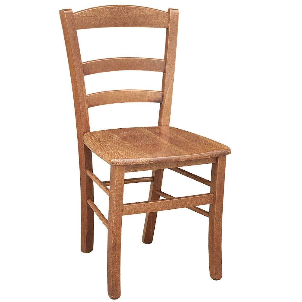 Sedia legno paesana con seduta in legno noce chiaro.