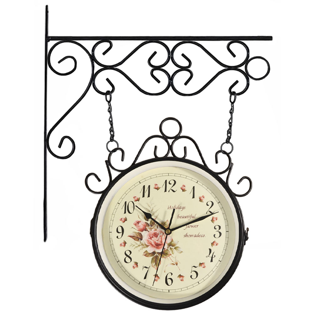 Orologio da parete bifacciale stile retr� con staffa in ferro .