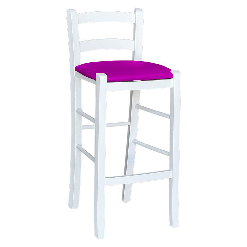 Sgabello legno bianco sedile in similpelle lilla h 67 cm da terra alla seduta .