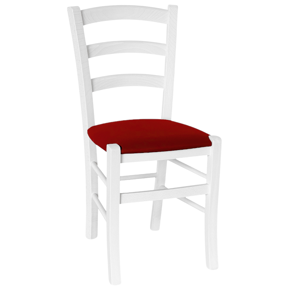 Sedia legno venezia bianca con seduta similpelle rosso.