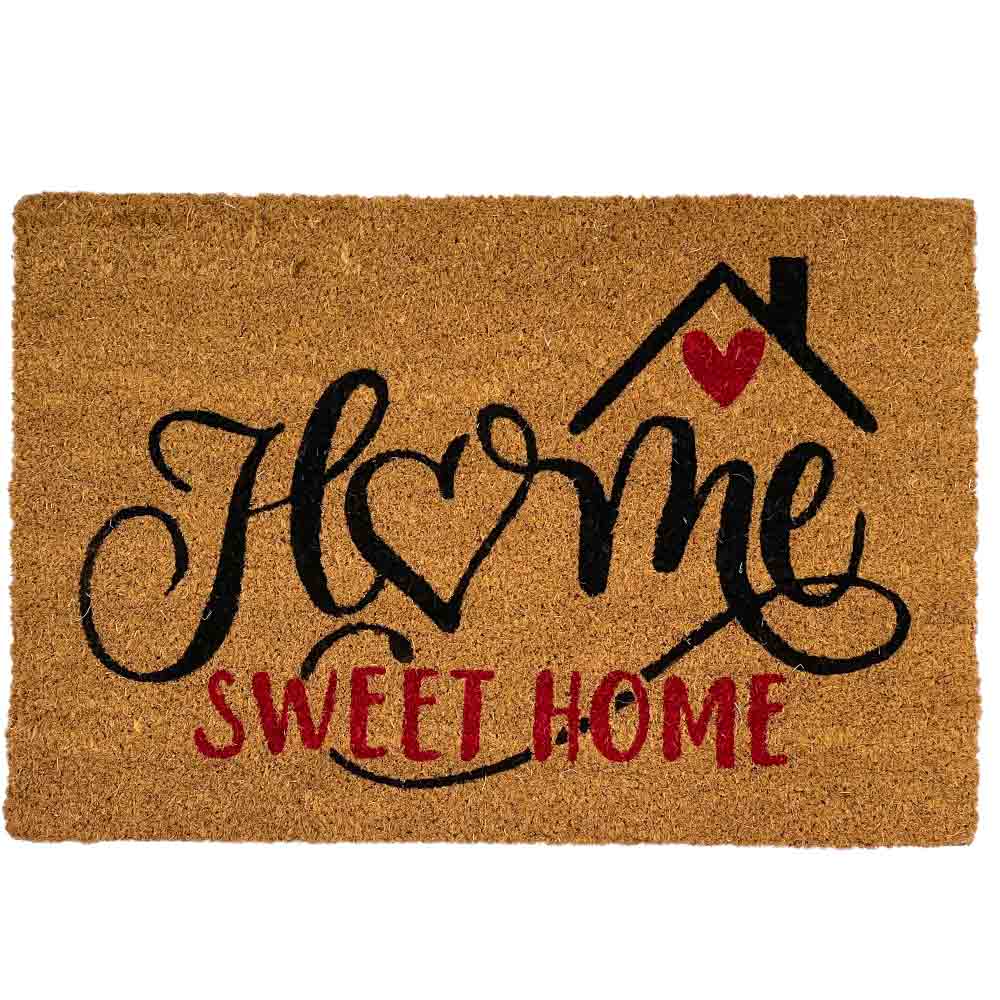 Zerbino rettangolare in fibra di cocco scritta sweet home 40x60 cm per ingresso.