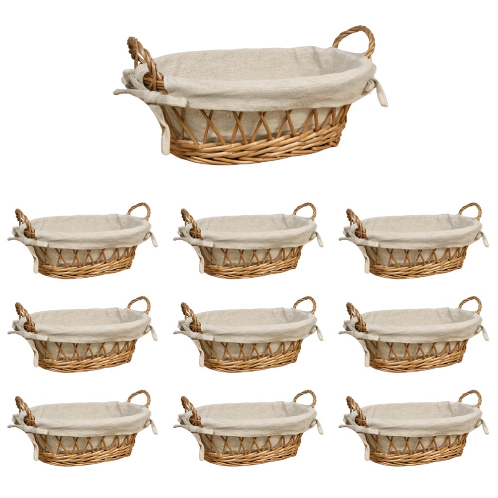 Ceste cestini portapane ovale x10 vimini con manici intrecciati cm 25x11,5x h 13.